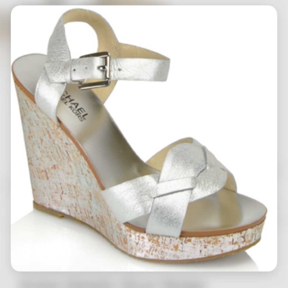 Michael Kors Silver Cork Wedges - Size 8